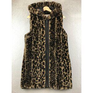 Via Spiga Faux Fur Hooded Long Vest in Leopard size M